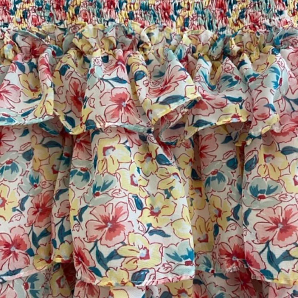 Shop Neighbor by In the Beginning Floral Smocked Ruffle Mini Skirt – Size Small